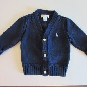 Ralph Lauren Blue 100% Cotton Toddlers 6Mo. Knit Cardigan Long Sleeve Sweater